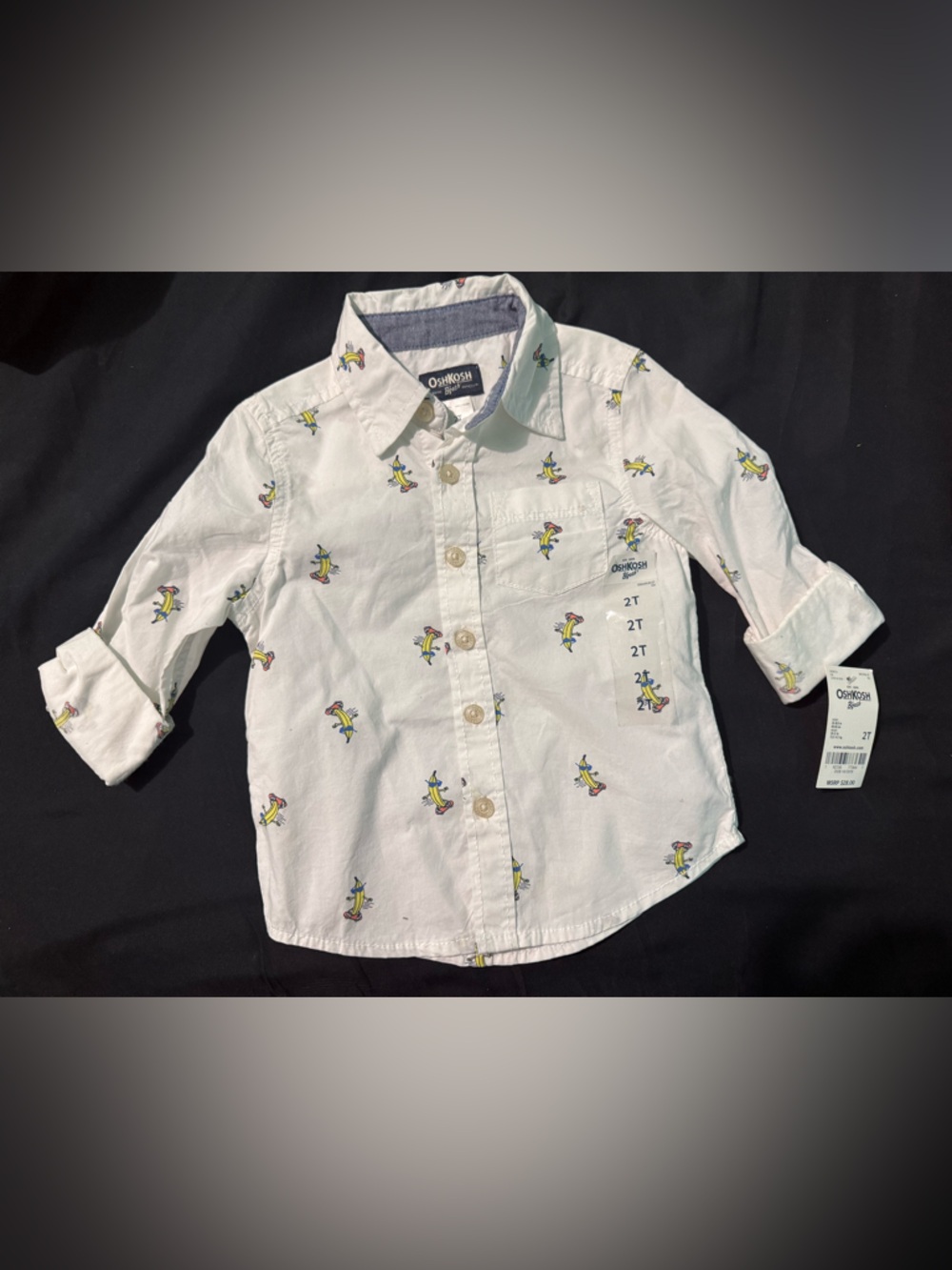 OshKosh B'gosh White Button-Down Shirt with Yellow & Blue Banana Print